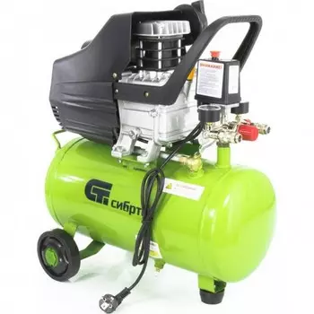 Компрессор Сибртех КК-1500/24, 58037 воздушный 1,5 кВт, 198 л/мин, 24 л, прямой привод, масляный