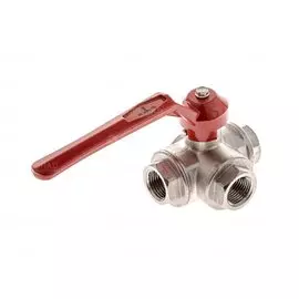 Кран шаровый 1/2" ВР 3-х ходовой Т-образный, ручка 25бар, t-150*C никель
