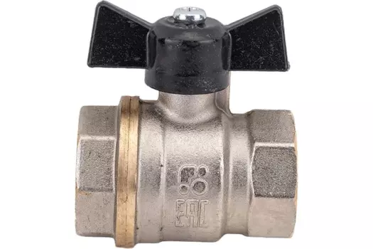 Кран шаровый БАЗ.А30.1.25.НЛМ 1" В-В бабочка, латунь с никелированным покрытием