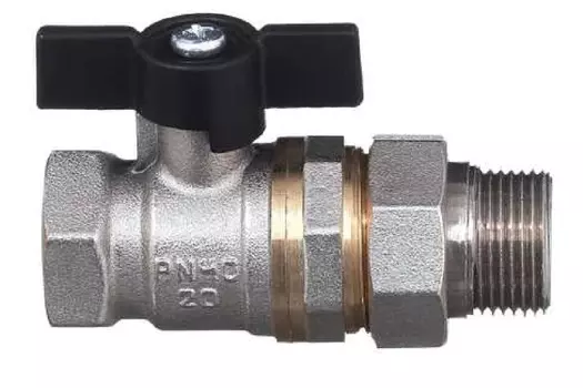 Кран шаровый БАЗ.А.А31.1.15.НЛМ 1/2" В-Н со сгоном бабочка, латунь с никелированным покрытием