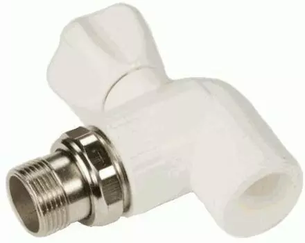 Кран шаровый полипропиленовый Кросс 25х3/4", для радиатора угловой, белый
