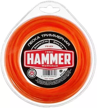 Леска триммерная Нammer 216-824 2.0 мм, 15 м, звезда в блистере
