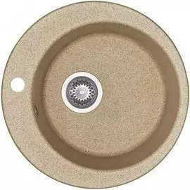 Мойка Акватон Иверия D480 керамогранит, 1 чаша, круглая, с сифоном, цвет песочный