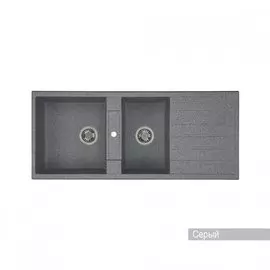 Мойка Акватон Торина 1150x500 керамогранит, 2 чаши, прямоугольная, цвет серый