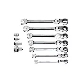 Набор гаечных ключей Зубр 27102-H10 комбинированных трещоточных шарнирных с адаптерами, 10 шт, 8 - 19 мм,