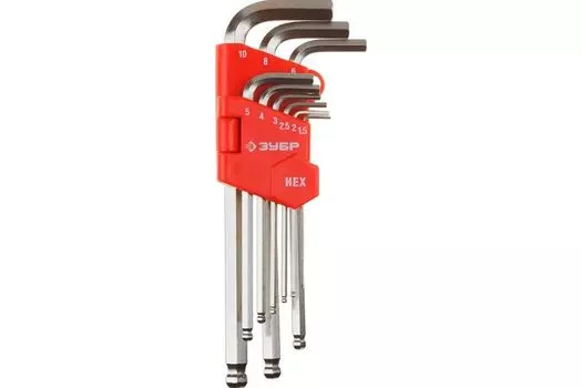 Набор Ключи "Мастер" 27461-2_z02 имбусовые длинные с шариком, Cr-V, сатинированное покрытие, пластик. держатель, HEX 1,5-10мм