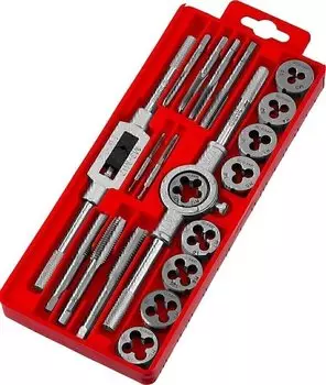 Набор метчиков и плашек в пластиковом боксе Зубр 2810-H20_z01 20 предметов,сталь 9ХС