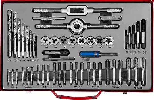 Набор метчиков и плашек Зубр Мастер 28130-H52_z01", сталь 9ХС, 52 предмета