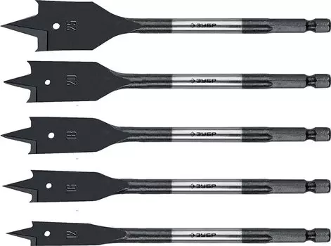 Набор сверл перовых Зубр 29505-H5 по дереву, хвостовик HEX 1/4", 5 шт.