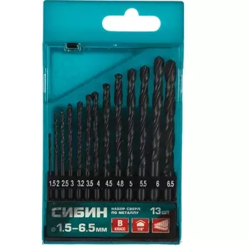 Набор сверл по металлу Сибин 29610-H13 13шт(1.5-6.5мм), быстрорежущая сталь, класс В