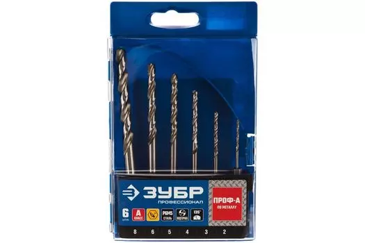 Набор сверл по металлу Зубр 29623-H6_z01 ПРОФ-А с шестигранным хвостовиком, сталь Р6М5, класс А, 6шт (2-8мм)