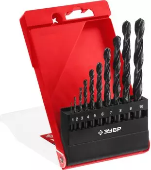 Набор сверл по металлу Зубр Мастер 29605-H10 сталь Р4М2, класс В, 10шт(1-10мм)