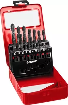 Набор сверл по металлу Зубр Мастер 29605-H19 сталь Р4М2, класс В, мет.бокс, 19шт(1-10мм)
