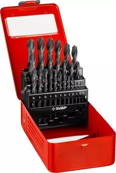 Набор сверл по металлу Зубр Мастер 29605-H25 сталь Р4М2, класс В, мет.бокс, 25шт(1-13мм)