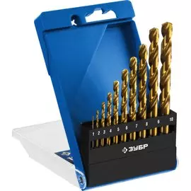 Набор сверл по металлу Зубр Профессионал Титан 29615-H10 сталь Р6М5, класс А, титиновое покрытие, 10шт(1-10мм)