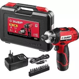 Отвертка-шуруповерт Зубр ОШ-7.2 Н аккумуляторная 7.2 В, в кейсе с 10 битами