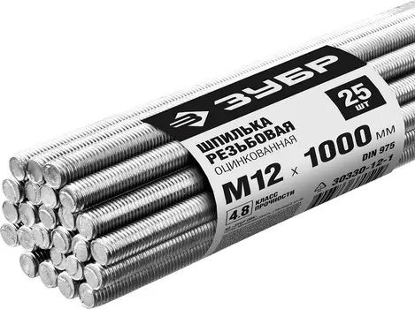 Резьбовая шпилька Зубр 30330-12-1 DIN 975 кл. пр. 4.8 М12 x 1000 мм 25 шт.