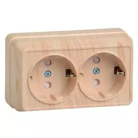 Розетка 2местн. с з/к с защ.штор. 16А откр.уст. ОКТАВА РСш22-3-ОС (сосна)