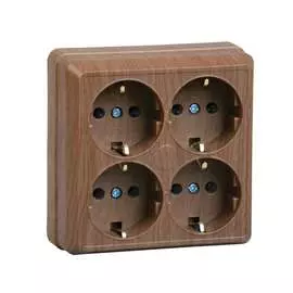 Розетка 4местн. с з/к 16А откр.уст. ОКТАВА РС24-3-ОД (дуб)