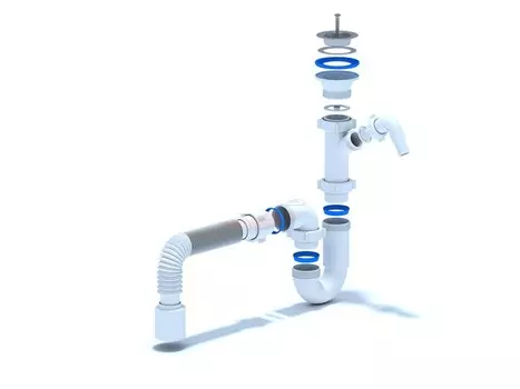 Сифон Ани-Пласт D1010 1.1/2"х40, прямоточный с отводом для стиральной машины, с гибкой трубой 40х50