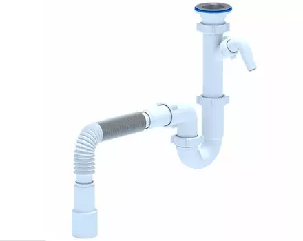 Сифон Ани-Пласт D1015 1.1/2"х40, прямоточный с отводом для стиральной машины, с гибкой трубой 40х40/50