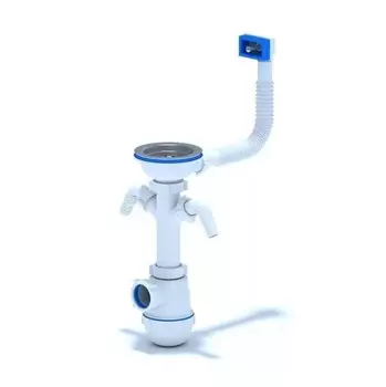 Сифон Ани-пласт Грот А0146S для мойки 3.1/2"х40 мм, с 2-мя носами и переливом, жесткий