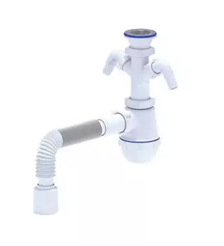 Сифон Ани-Пласт Грот A1015 1.1/2"х40, с 1 отводом для стиральной машины, гибкой трубой 40х40/50