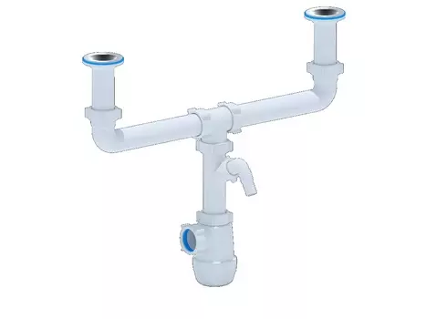 Сифон Ани-пласт Грот A4000 для мойки 1.1/2"х40 мм, двойной, разноуровневый, с отводом для стиральной машины