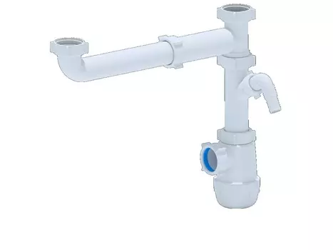 Сифон Ани-пласт Грот А7020 для мойки 1.1/2"х40 мм, двойной одноуровневый, смещенный, без выпуска, с отводом для стиральной машины