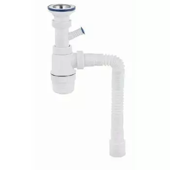 Сифон Вир Пласт Элит 30986143 1.1/2" с нержавеющей чашкой, с отводом для стиральной машины и гофрой 40/50, L 800 мм