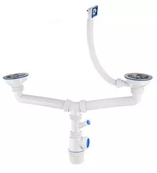 Сифон Вир Пласт Элит 30986180 3.1/2"х40 двойной одноуровневый, с отводом для стиральной машины и переливом