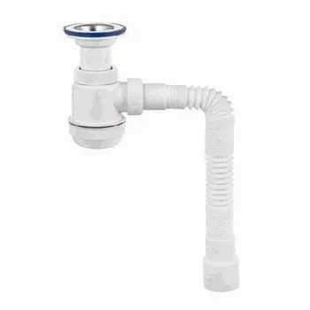 Сифон Вир Пласт Мини Элит 30980676 1.1/2 х40/50 с литым выпуском, нержавеющей чашкой 70 мм и гибкой трубой
