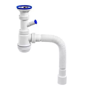 Сифон Вир Пласт Мини Элит 30980679 1.1/2 с нержавеющей чашкой 63 мм, с отводом для стиральной машины и гофрой 40/50, L 800 мм