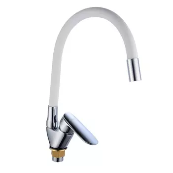 Смеситель для кухни Ростовская мануфактура B8274-10F-E306A гибкий излив, хром / белый