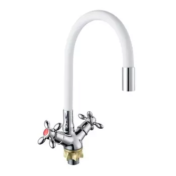 Смеситель для кухни Ростовская мануфактура BA5318-1F-E351A-B702 гибкий излив, хром / белый