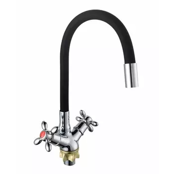 Смеситель для кухни Ростовская мануфактура BA5318-1F-E352A-B70 гибкий излив, черный / хром