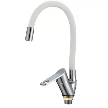 Смеситель для кухни Ростовская мануфактура RMS SL137W-016F с гибким изливом, хром / белый
