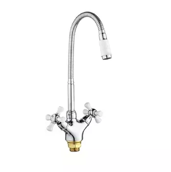 Смеситель для кухни Ростовская мануфактура RMS SL92W-279F с гибким изливом, хром / белый