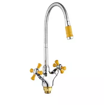 Смеситель для кухни Ростовская мануфактура RMS SL92YW-279F с гибким изливом, хром / желтый