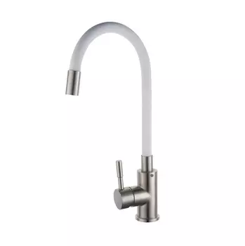 Смеситель для кухни Ростовская мануфактура RMS SUS124W-016F с гибким изливом, белый