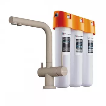 СмесительOmoikiri 4055.8028P в комплекте с фильтром Nagano-P + Pure drop Lite, бежевый
