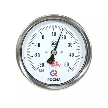 Термометр Росма БТ-51.220 D 100 мм, 30-50*C, L-64 мм, 1/2" НР аксиальный/осевой