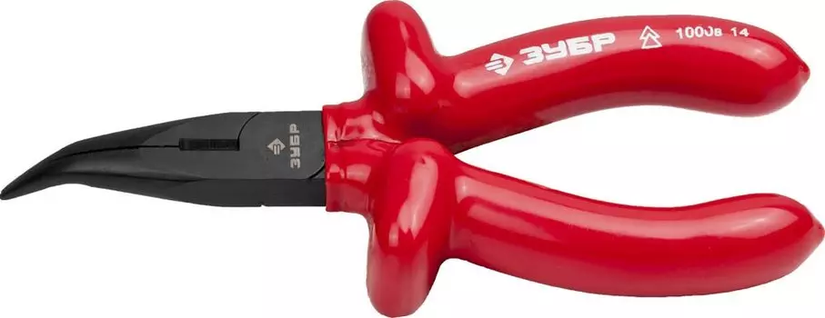 Тонкогубцы Зубр "Электрик" 2214-4-16_z02 изогнутые диэлектрические, высоковольтные до ~1000В, маслобензостойкая рукоятка, 160мм