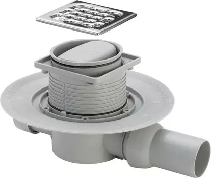 Трап D50мм гор. слив, насадка 100х100мм, рег.по высоте, решетка из нерж.стали,сухой затвор (4936.2)