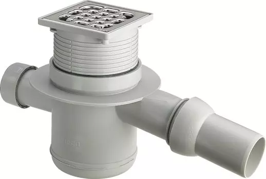 Трап D50мм гориз. слив,насадка 100х100мм, рег.по высоте,решетка из нерж.стали без изол.флан (4921.4)