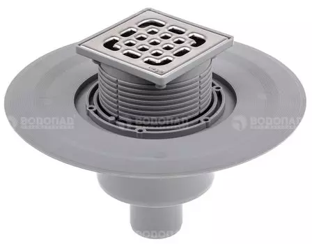 Трап D50мм верт. слив, насадка 100х100мм, рег.по высоте, решетка из нерж.стали,сухой затвор (4936.3)