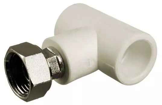 Тройник полипропиленовый Кросс 20х1/2" с накидной гайкой, белый