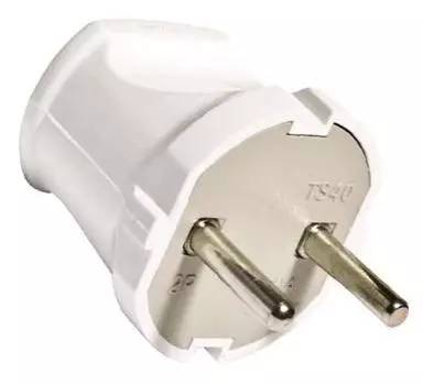 Вилка электрич. без заземл. белая 6А 250В (еврослот)