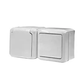 Выключатель + 2К+З розетка с защитными шторками - 16 A - 250 В~ - Quteo IP 44 - Белый