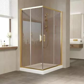 Душевой уголок Vegas Glass ZA-F 100*90 09 05 профиль золото, стекло бронза